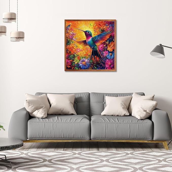 Hummingbird Puzzles for Adults 1000 Pieces - Vibrant Flower Humming bird Jigsaw Puzzles, Beautiful Hummingbird Floral Puzzle with Letters on Back, Challenging Hard Difficult Bird Art Puzzle Games Gift