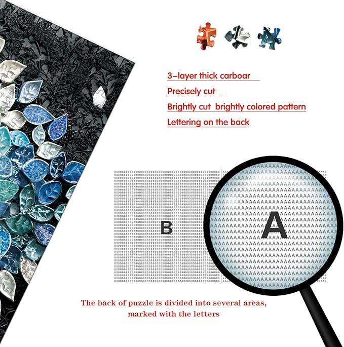 Puzzle for Adults 1000 Pieces,Gradient Crystal Leaf Flowers Tree Puzzle, Challening Impossible Difficult Hard Fun 1000 Pieces Jigsaw Puzzles for Adults Family with Letters on Back
