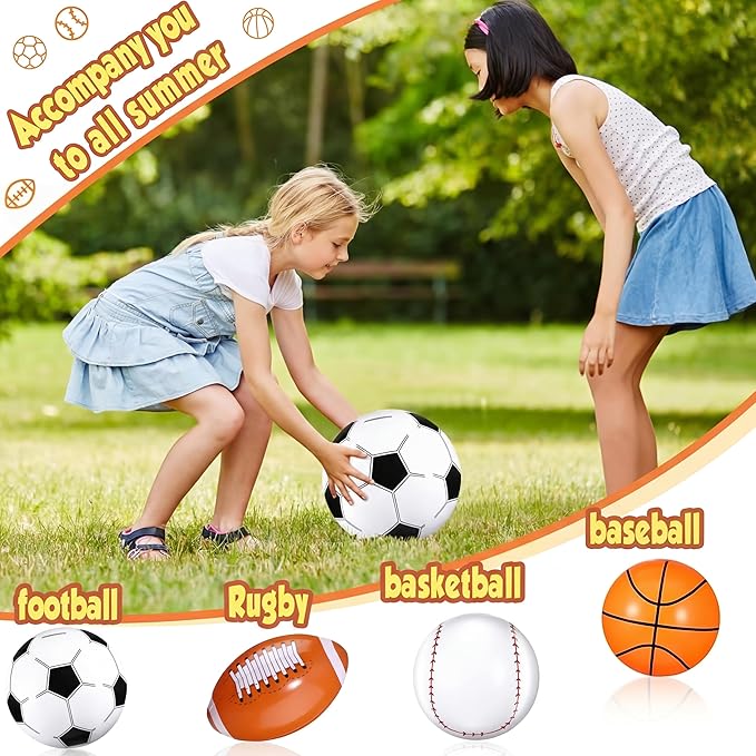 Sosation 8 Pcs Inflatable Sports Balls 16 Inch Inflatable Beach Ball Blow up 4 Styles Sports Party Decorations Balls of Swimming Pool Summer Pool Toys for Indoor Outdoor Beach