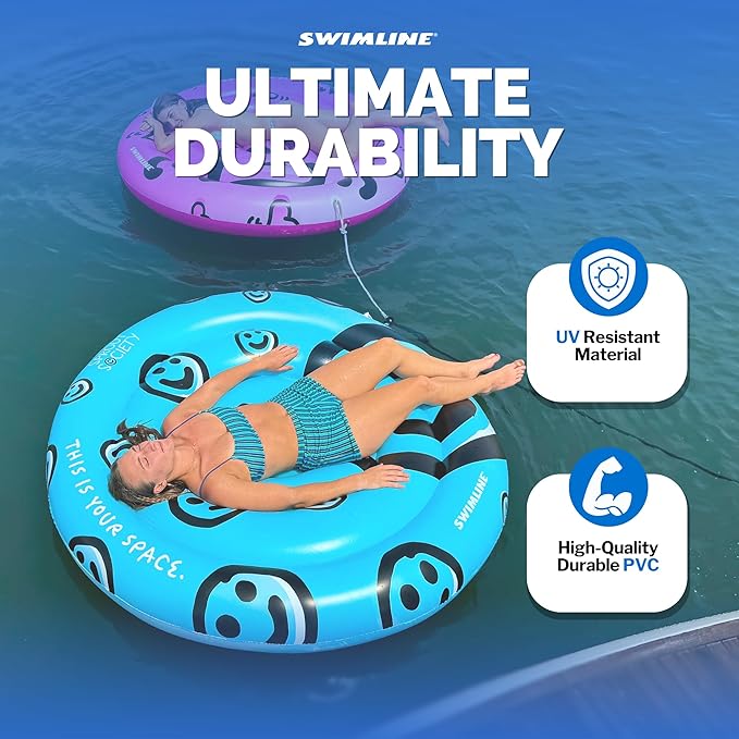 SWIMLINE Original 90510 Sprout Society Smiley Island Pool Float for Adults Kids 63 Inch Inflatable Floating Lounger Mat for Pool Lake Ocean | Mental Health Org Collaboration Float for A Good Cause