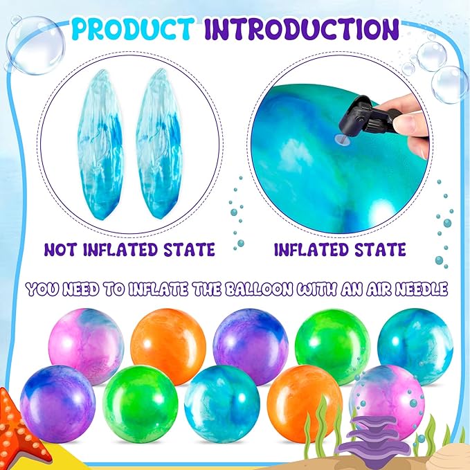 Jexine 10 Pcs 15" Marbleized Bouncy Balls PVC Big Inflatable Balls Playground Bouncing Kickball with Pump for Backyard Beach Indoor Outdoor Game Party Favor(Multicolor)