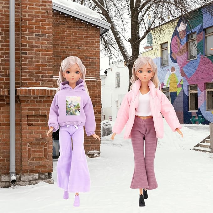 9 Pcs Doll Winter Clothes and Accessories for 11.5 Inch Girl Doll Include Jacket, Hooded Sweatshirt, Dress, Coat with 4 Pairs of Shoes for Girl Dolls Clothing Set