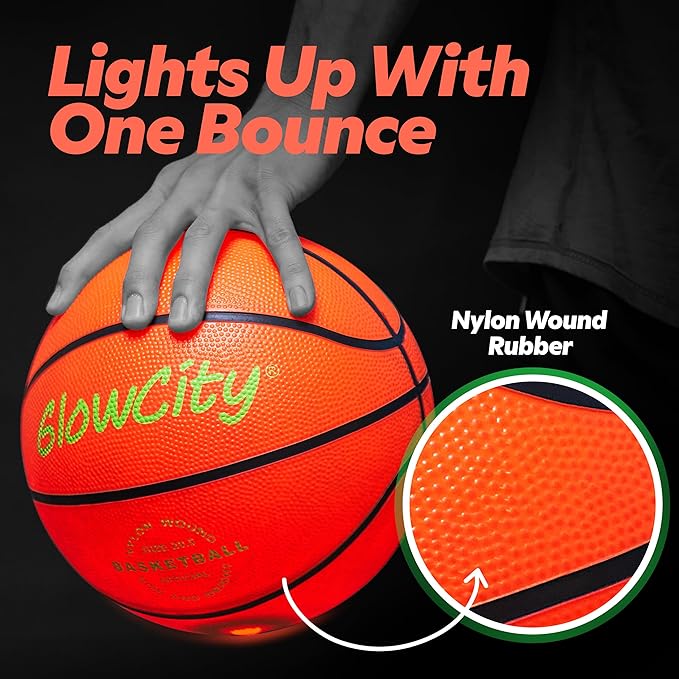 GlowCity Glow in The Dark Basketball - Size 5, 6, 7 Light Up Ball for Kids, Teens & Adults - Night Outdoor Games - Sports Birthday Gifts Ideas for Boys Ages 6 7 8 9 10 11 12 13 14 15