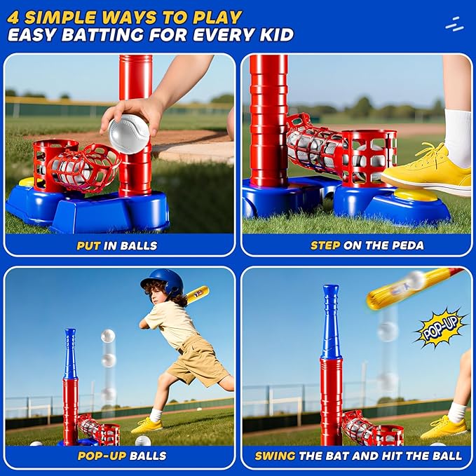 T Ball Sets for Kids 3-5, Baseball T-Ball Set with 10 Balls, Outdoor Sport Toy Games for 3-12 Year Old Boys Girls Toddlers, Training Batting Tee for Backyard and Lawn Play