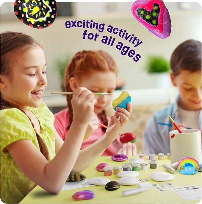 Dan&Darci Kids Rock Painting Kit - Glow in The Dark - Easter Gifts Arts & Crafts for Boys and Girls Ages 6-12 - Craft Activities Kits - Creative Art Toys for 6, 7, 8, 9, 10, 11 & 12 Year Old Kid