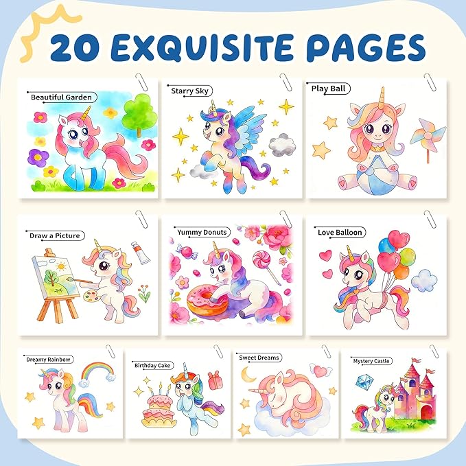 YPLUS Paint with Water Books for Toddlers, Art Craft Toys Watercolor Painting Paper, Gift for Kids Ages 1-3, 2-4, 4-6, Drawing with Brush - Unicorn