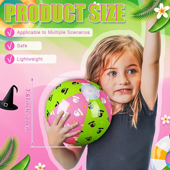12 Pack Themed Beach Ball 7.87" Bulk for Summer Pool and Beach Game Gifts and Birthday Party Supplies and End of the Year Class Party Decorations Favor