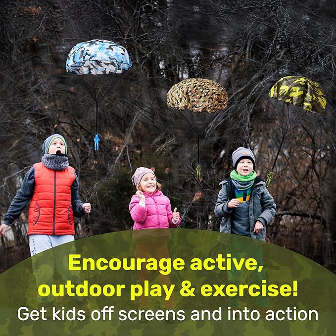 nutty toys Army Parachute Toys for Kids - Tangle Free Outdoor Flying Parachute Men, Best Indoor & Outside Toys for 4 5 6 7 8 9 10 11 12 Year Old, Top Easter Basket Stuffers 2026, Unique Boys Gifts