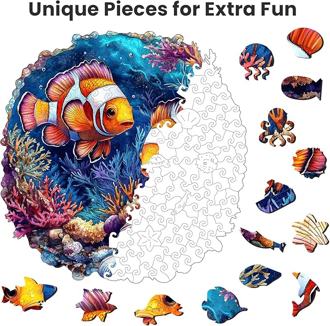 NiArt 200PCS Ocean World Wooden Jigsaw Puzzle for Adults, 11.1 * 11.2 Inch Precision Laser-Cut Pieces, Fun and Relaxing Home Decor Puzzle for Family Bonding, Stress Relief and Imagination Boost
