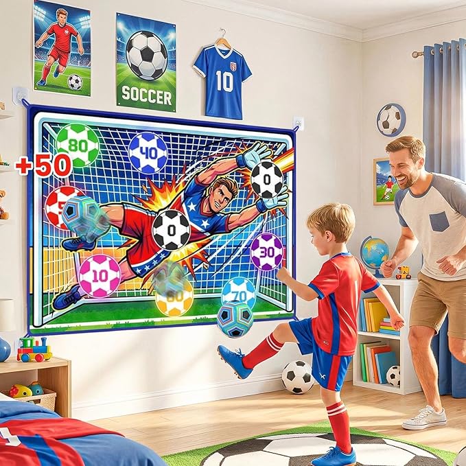 Upgraded Toy Soccer Game Set for Kids, Indoor Outdoor Backyard Toss Soccer Goal Game with 2 Balls, 1 Flannel Target, Soccer Toys for Boys and Girls 3-5 6-8 8-12 Years Old Kids Birthday