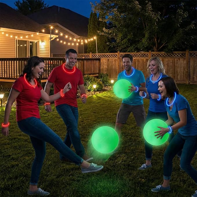 Hiboom 110 Pcs 10 Inch Glow in the Dark Kickballs Dodgeballs Set Includes 6 Pcs Playground Ball with Pump 100 Glow Sticks Storage Bag for Playground Backyard Outdoor Indoor