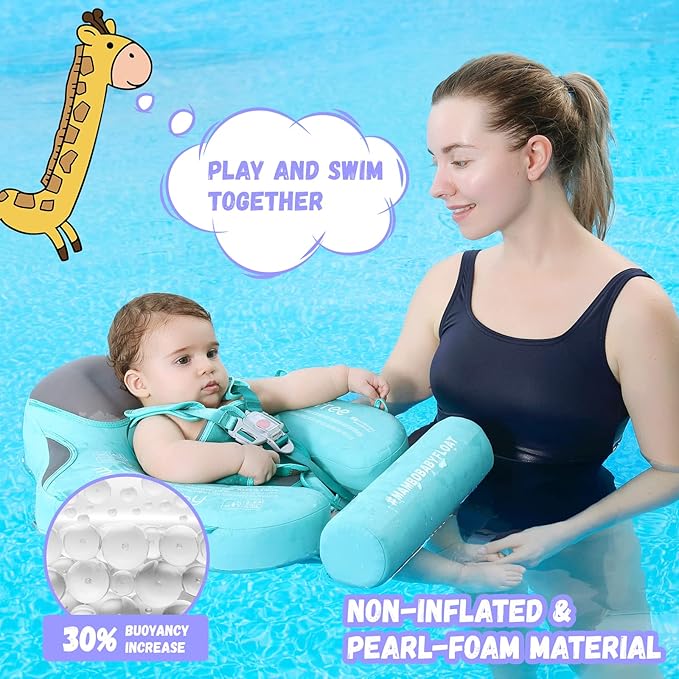Mambobaby Baby Swim Float with Canopy Non-Inflatable Infant Pool Float with Tail 3-24 Months Avoid Flip Solid Skin-Friendly Material for Toddler Boys Girls