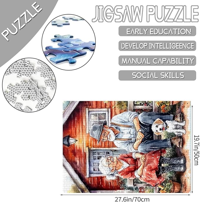 Old Couple Jigsaw Puzzles 1000 Pieces for Adults, Families (Man,Woman,Wooden House,Animal,Dog,Garden) Pieces Fit Together Perfectly 19.7''x27.6''inch Family Performance Frameable Magic Puzzle Art