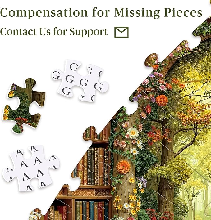 Round Jigsaw Puzzle 1000 Pieces - Enchanted Forest Library Design - 26.6" Circular Challenge, Book Lovers Aesthetic Decor, Mindful Activity Gift for Adults & Teens