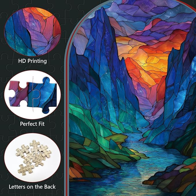 Great Jigsaw Puzzles for Adults 300 Pieces Stained Glass Mountain Puzzles for Adults Toys Gift Family Decoration Kids Puzzle