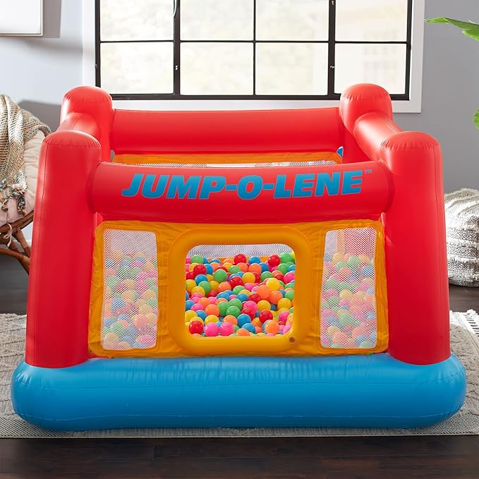 Intex Inflatable Jump-O-Lene Trampoline Bounce House with Crawl-Thru Door & Net - Indoor & Outdoor Backyard Blow-Up Bouncy Playhouse for Kids Ages 3-6