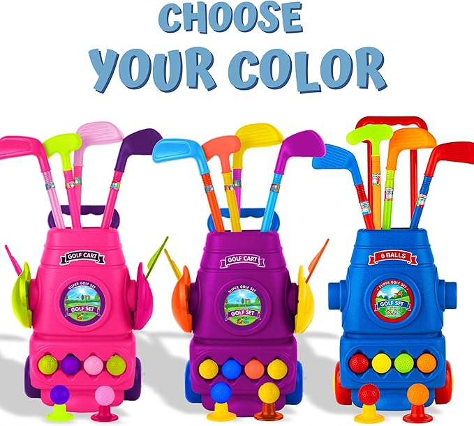 ToyVelt Toddler Golf Set - Kids Golf Clubs with 6 Balls, 4 Golf Sticks, 2 Practice Holes and a Putting Mat - Promotes Physical & Mental Development (Blue)