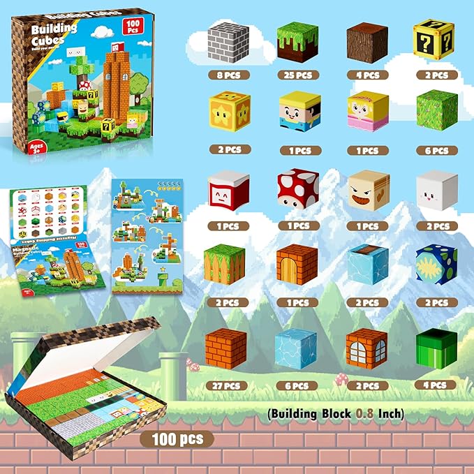 100PCS Magnetic Blocks - Magnet Building Blocks, Stacking Magents Cubes Toys, STEM Montessori Sensory Toys for Kids Boys and Girls Ages 3 4 5 6 7 8 9 10 Easter Birthday Gifts