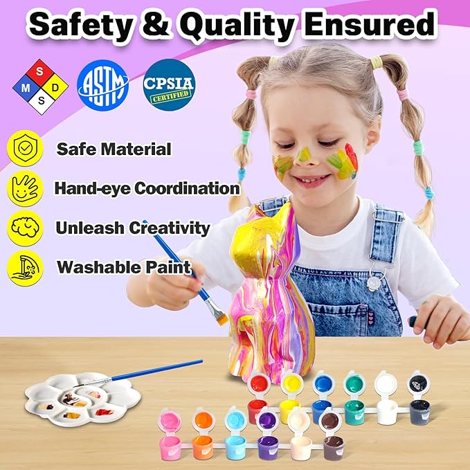 FUNZBO Paint Your Own Cat Lamp Kit - Easter Basket Stuffers, Arts and Crafts Supplies Kitten Painting for Kids Teens, DIY Night Light Toy for Girls Boys Age 3 4 5 6 7 8 9 10 11 12 13 Birthday Gifts