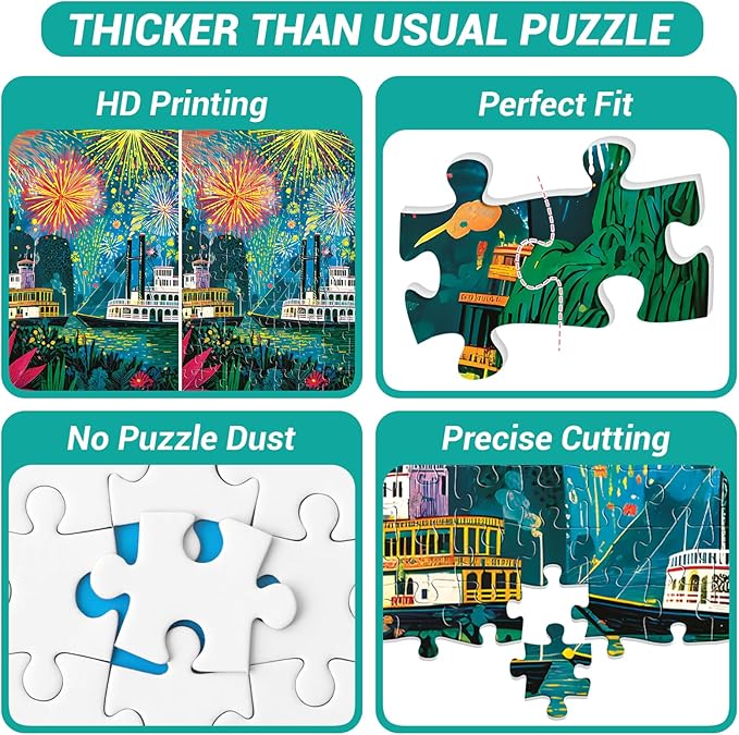 300 Piece Puzzle for Adults, Fireworks Celebration Jigsaw Puzzles, Blossoming Florals and Boats 300 Piece Adult Puzzle with Letters on Back Premium Cardboard Puzzle, Gift for Family, 20.5×15 in