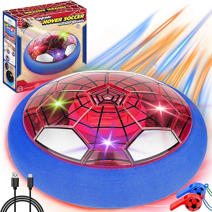SUYUKI Hover Soccer Ball for Kids Boys, Spider Soccer Toys for Boys 4 5 6 7 8 9 10, Indoor Boy Toys with Led Lights and Foam Cushion Spider Hover Football Air Power Football