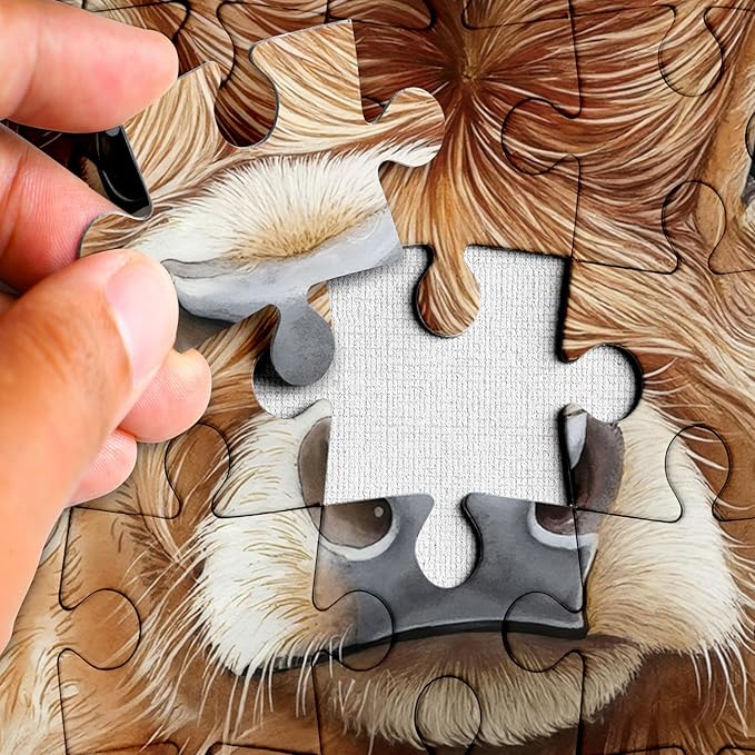 Funny Highland Cow Flower Puzzles for Adults 1000 Pieces, Beautiful Alpine Cattle Animal Painting Jigsaw Puzzle, Difficult Impossible Art Puzzles