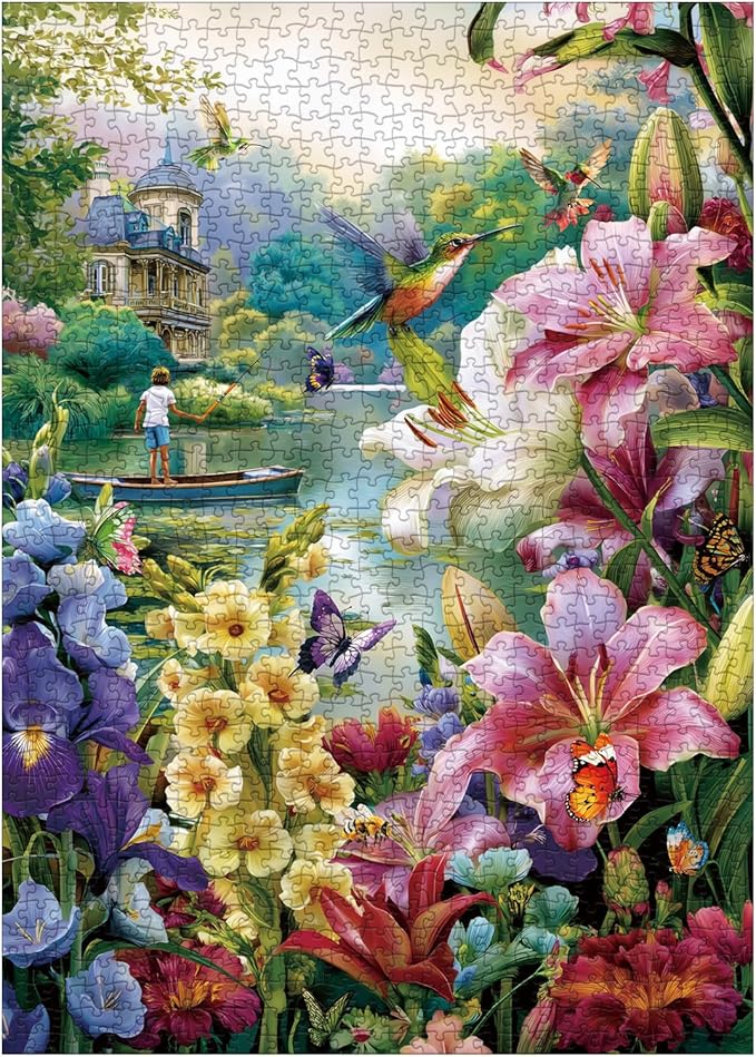 Flower Landscape Puzzle for Adults 1000 Pieces, Colorful Floral Jigsaw Puzzle, Beautiful Butterfly Nature Puzzle