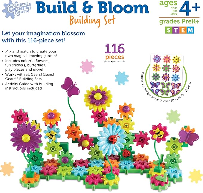 Learning Resources Gears Build & Bloom Building Set - Flower Building Set, Toddler Flower Toy, STEM Activities for Kids Ages 3-5, Garden Toys for Kids, Spring Kids Toys, Gifts for Girls 3-5