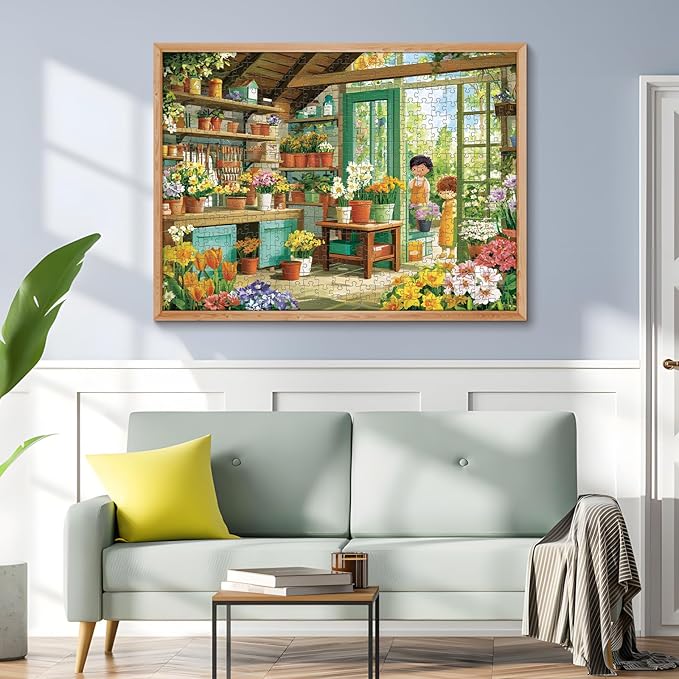 500 Piece Jigsaw Puzzles for Adults, Cozy Flower Shop with Children Puzzles for Adult, Fun and Challenging Puzzle for Party Time, Relaxing Gift for Adults, Seniors, 20.5 x 15 in