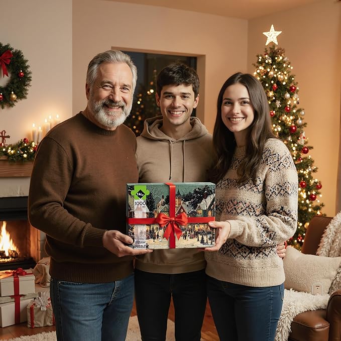 Christmas Puzzles for Adults 1000 Pieces, Winter Holiday Snow Town, 1000 Piece Puzzle for Adults Seniors, Christmas Vacation Jigsaw Puzzles with Letters on Back, Fun Gifts Decor, 1:1 Poster