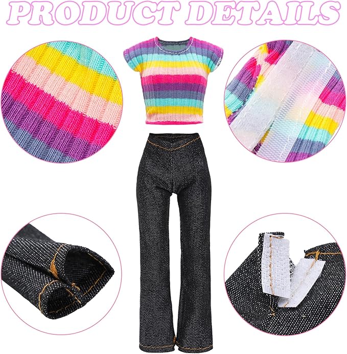 15 Pirces 11.5 Inch Girl Doll Clothes & Accessories Including 5 Colorful T-Shirt, 5 Denim Pants Jeans, 5 Pairs of Sneakers for Girl Dolls Casual Outfit Accessories