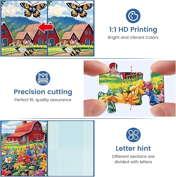 1000 Piece Puzzle for Adults, Honey Bee Farm Puzzles, Butterfly Flowers Garden Jigsaw Puzzles 1000 Pieces, Fun Landscape Puzzle for Adults Kids Seniors,Challenging Family Game Great Gift Idea,28*20 in