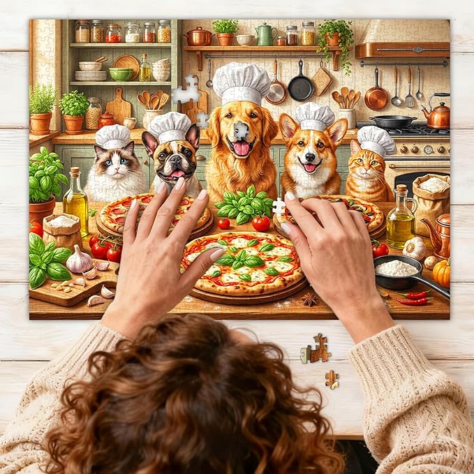 Funny Dog Jigsaw Puzzles for Adults 1000 Pieces, Puppy Pizza Feast 1000 Piece Puzzle for Adults, Fun Hard Difficult Challenging Jigsaw Puzzles 1000 Pieces Family Game Gift