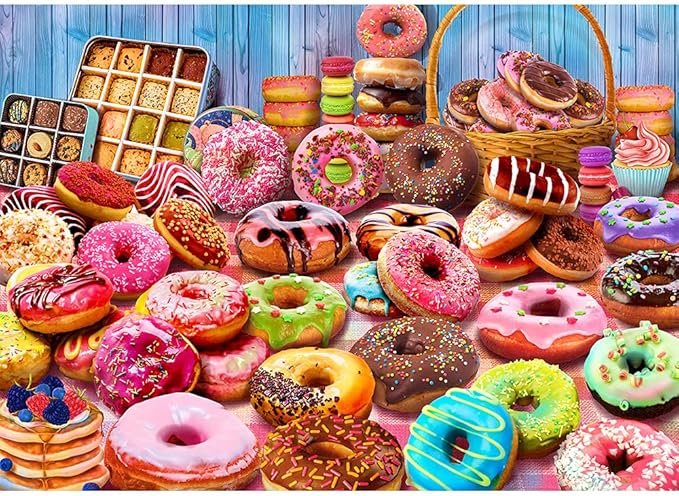 HUADADA Jigsaw Puzzles for Adults 1000 Pieces, Donuts Interlock Perfectly Letter on Back No Dust, Home Decor Birthday Party Gift Toy for Men Women Olders Seniors (27.5"x19.6"), 1:1 Poster