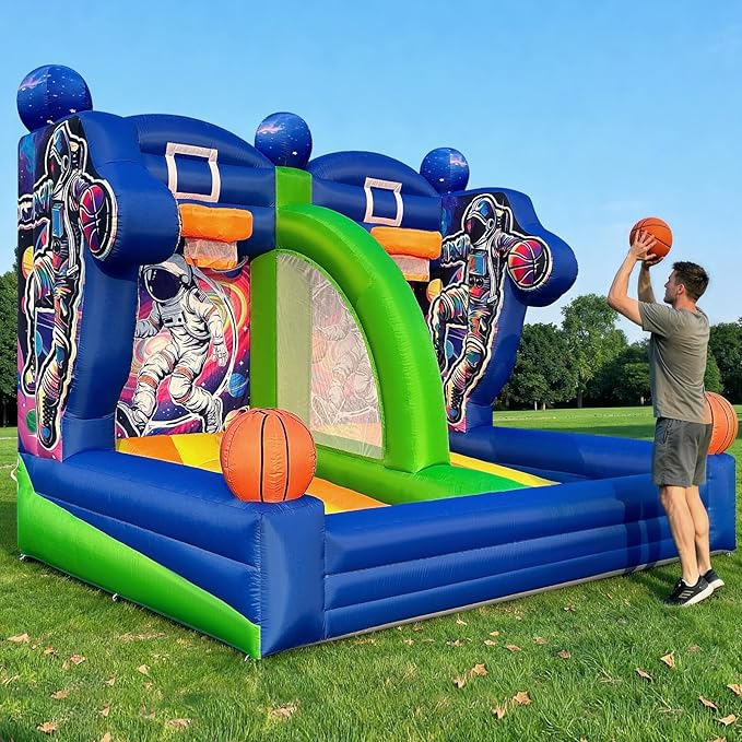 Inflatable Basketball Hoop Shot 13×10×10ft, Blow Up Inflatable Basketball Game with Balls, Air Blower, Inflatable Games for Outdoor Parties, Carnival Events, Lawn Games