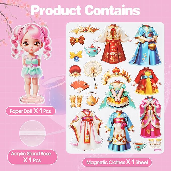 PainZieteg Magnetic Dress Up Dolls,Paper Dolls for Girls Ages 4-10,DIY Princess Magnetic Dress-Up Doll Pretend Play Set, Great for Girl Birthday (Liz)