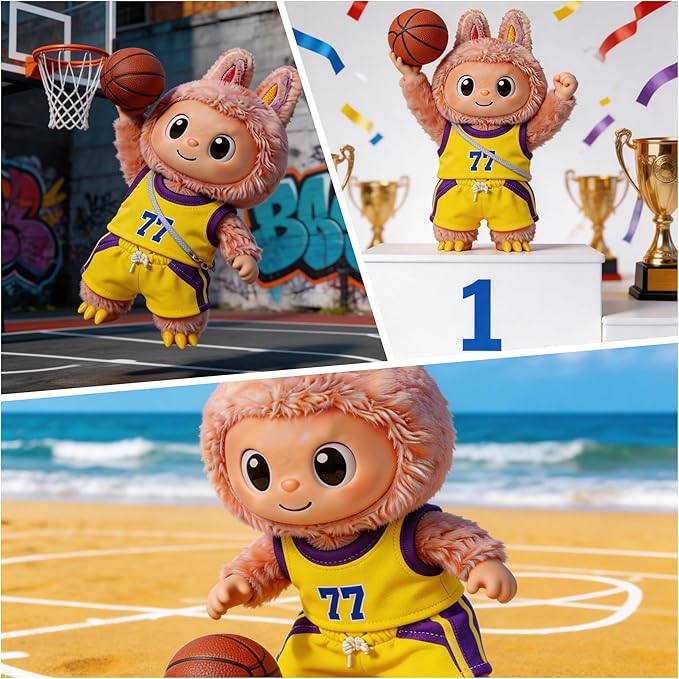 Sports-Themed Basketball 3-Piece Set,is Suitable for a 17cm Dolls, Dolls Clothing Accessories (NO.77)【 Key Point 】 ：Only Clothes, no Dolls.