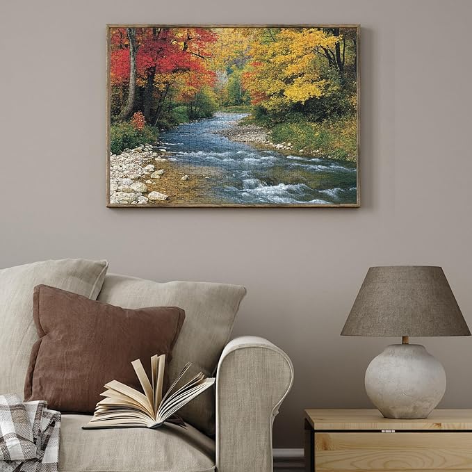 Beautiful Forest Landscape Puzzles for Adults 1000 Pieces, Aesthetic Autumn River Plant Jigsaw Puzzle, Impossible Nature Art Puzzles