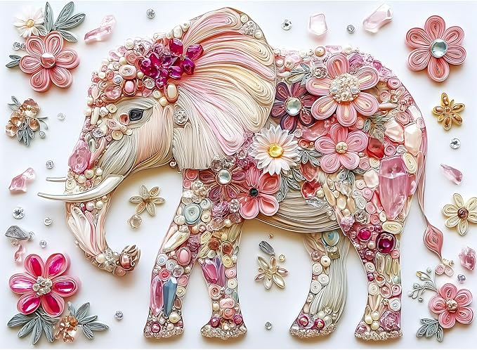 500 Piece Puzzle for Adult,Colorful Crystal Flower Elephant Puzzle for Adult Seniors,Beautiful Diamond Art Jigsaw Puzzle,Difficult Unique Family Challenging Games Gift for Friends Men Women,20.5*15In