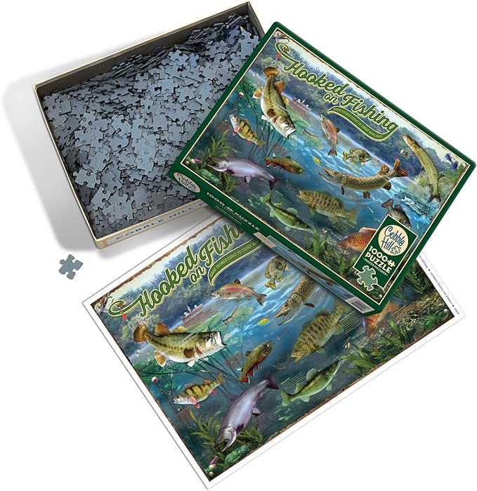 Cobble Hill 1000 Piece Puzzle - Hooked on Fishing - Sample Poster Included