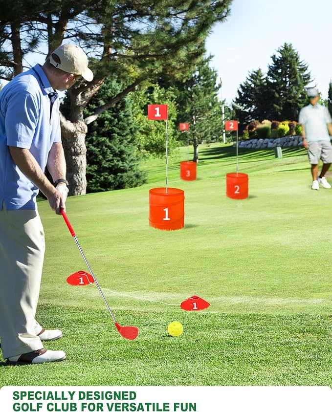 Backyard Golf Game Set with 2 Pack 36” Stainless Steel Shaft for Play Golf, Balls & Flags Portable Outdoor Chipping Practice Game for Family, Yard Golf Set for Lawn, Park,Camping (9pcsHoles)