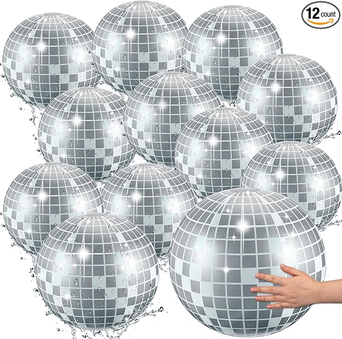 12 Pcs Inflatable Beach Ball Disco Theme Party Decoration Inflatable Disco Ball for Summer Pool Indoor Outdoor Beach Sports Theme Decor Gift
