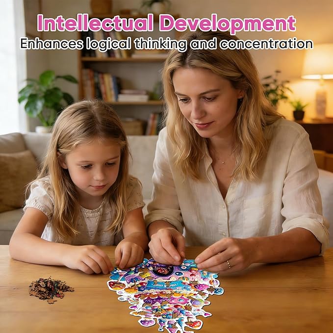 Mocfesk Birthday Cake Wooden Puzzles, Unique Shaped Wooden Jigsaw Puzzles for Adults and Kids, Small Puzzles for Grandkids, Birthday Gifts Family Games Home Decor 11.4 x 8.6 in