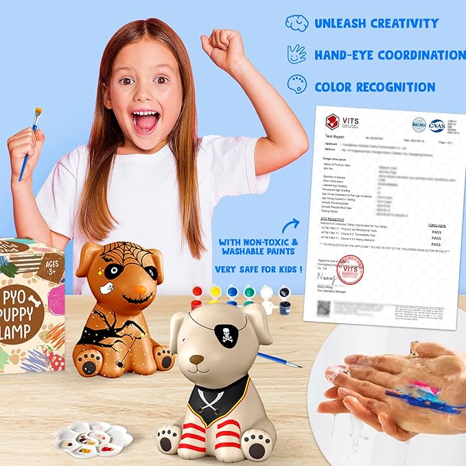 Goody King Paint Your Own Dog Lamp Kit, Easter Basket Stuffers, DIY Night Light, Crafts for Teens Girls Boys, Arts & Crafts Kit, Painting Kit for Kids, Easter Birthday Gift for Kids Ages 3 4 5 6 7 8+
