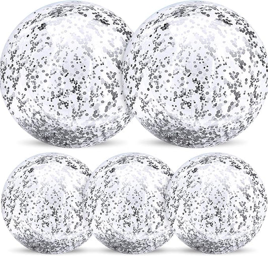 TURNMEON 5 Pack Sequins Beach Balls Pool Toys Balls 16 Inch 24 Inch Confetti Glitters Inflatable Clear Beach Ball Swimming Pool Water Beach Toys Summer Outdoor Party Favors for Kids Adults