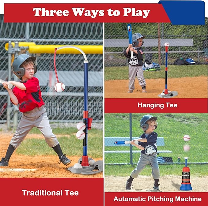 Adjustable T-Ball Set for Kids 3-8 | Outdoor Baseball Toy with Bat, Ball & Tee | Sports Gift for Toddlers & Boys in Backyards