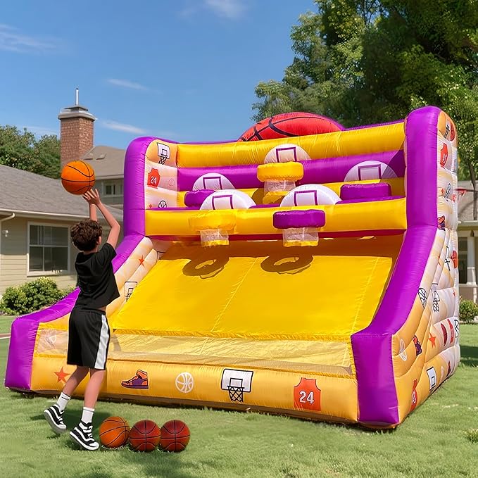 13x10x10 Ft Inflatable Basketball Hoop Shot with Blower, 5 Hoops, 4 Balls, Portable Inflatable Basketball Game Ideal for Organized Events, Carnivals, Birthday Parties, Festivals