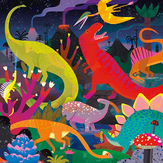 Mudpuppy Dinosaurs Illuminated 500 Piece Glow in the Dark Family Puzzle from Mudpuppy - 20" x 20" Glow in the Dark Puzzle, Perfect Family Activity, Ages 8+