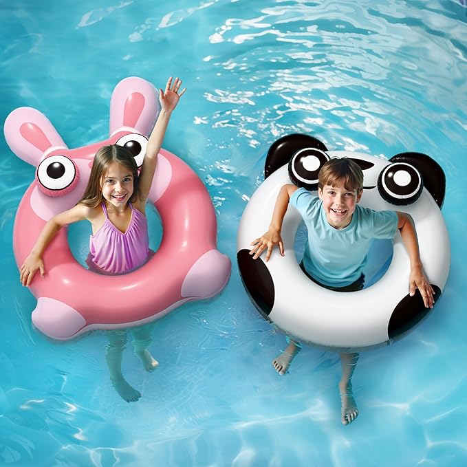Pool Wave Kids Swim Ring Pool Floats, Toddler Inflatable Animal Swimming Tube Floaties, Outdoor Water Floating Toy, Summer Family Party Gift 3 4 5 6 7 8 9 Year Old Boy Girl Children Teens - 2 Pack