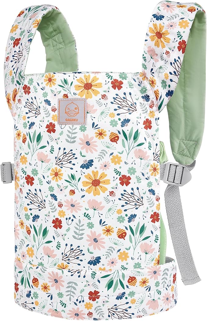 GAGAKU Baby Doll Carrier for Girls, Toddlers and Kids - Adjustable Straps, Reborn Accessories - Green (Pinecones)